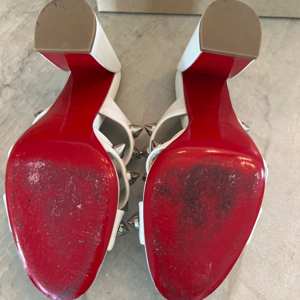 Christian Louboutin White Leather Spika Club 85 Mules, Size 39.5 - Picture 6 of 7